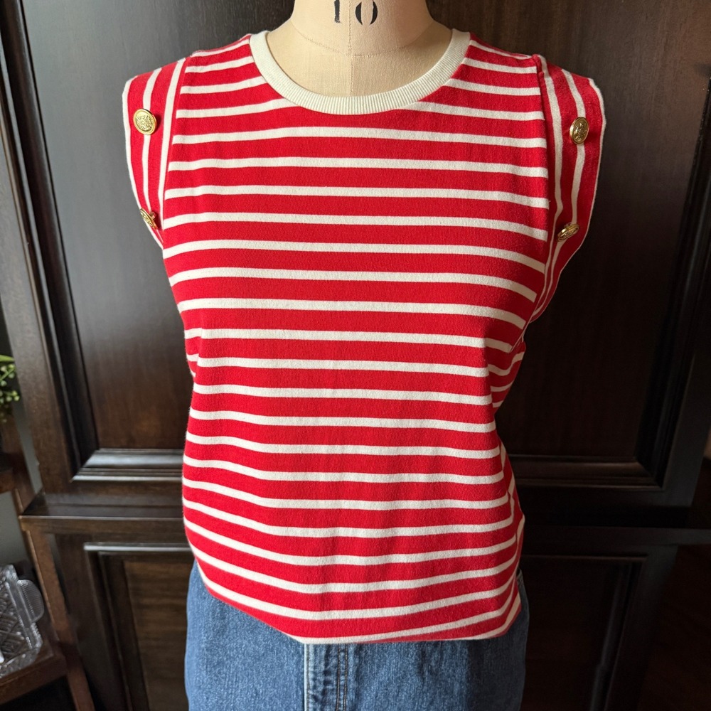 Mexx Nautical Sleeveless Top Knit Womens Red White Striped Breton Small